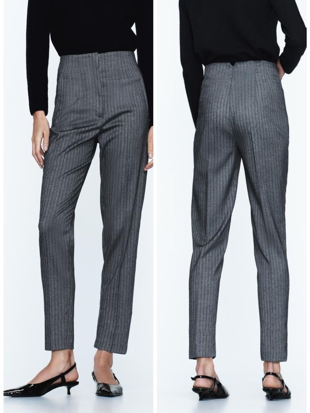 Zara High Rise Trousers Indigo Blue with Melange Effect Pants Size Small - Picture 3 of 7